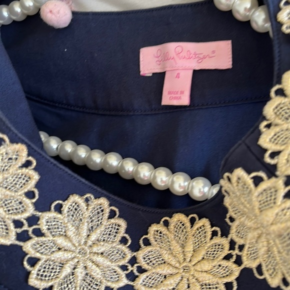Lilly Pulitzer Navy Gold Embroidered Detail Dress - Picture 5 of 6